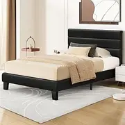 ALFORDSON Bed Frame Base King Single Size Harlene Series, Mattress Topper Platform Foundation with PU Leather Upholstery for Bedroom, Black