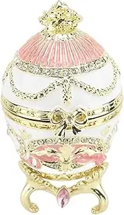 [gernie] Easter Egg Shape Jewelry Trinket Box, Small Treasure Chest Box Ring Holder Faberges Egg Jewelry Gifts Box, Rich Enamel and Sparkling Rhinestones, Unique Easter Day Gifts