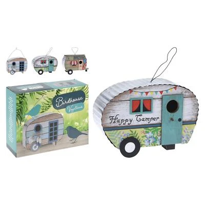 Wooden Caravan Bird Box Garden Hanging Nesting House Wild Birds 26cm - Assorted