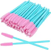 100 Pcs Silicone Mascara Wands Disposable Eyelash Brushes for Extensions Lash Applicators Makeup Tool Kit Blue Handle/Pink Brush Head