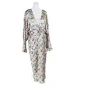 ASOS Womens Blue Yellow Batwing Bias Cut Midi Satin Dress Ditsy Print NWT Sz 12