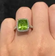 2.00 Ct Octagon Natural Peridot Proposal Diamond Women Ring 14K solid white gold