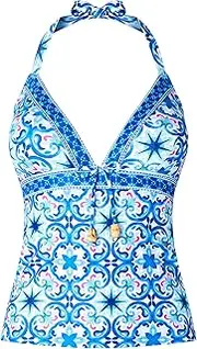 [Joe Browns] Women's Recycled Content Grecian Tile Border Print Halter Tankini Top
