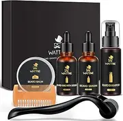 Beard Growth Kit, Beard roller for beard growth, Biotin Beard Growth oil for Patchy Beard, Beard Serum, Beard Shampoo, Beard Balm, Beard Comb, Beard E-Book-Present for Men Him Dad Father Boyfriend