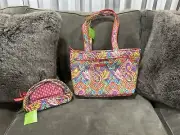 Vera Bradley Mandy Paisley in Paradise Purse Bag Tote & Clear Cosmetic Duo NWT