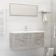 Bathroom Furniture Set Concrete Grey Engineered Wood,Modern Bathroom Vanity Set with Ceramic Basin and Mirror in Concrete Grey Furniture Sets