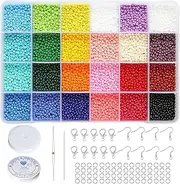 BALABEAD Size Almost Uniform Glass Seed Beads with Beading Kit, About 7800pcs in Box 24 Multicolor Assortment Size 2x3mm Craft Seed Beads for Jewelry Making,(About 325pcs/Color, 24 Colors)