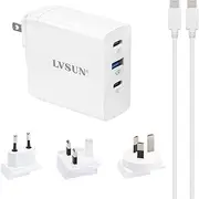 100W USB C Fast Charger, 3 Ports GaN Wall Charger Plug with AU EU UK US, Travel Charger Adapter with USB-C to USB C 100W Cable for MacBook, iPad Pro, Galaxy S23/Note20, iPhone 16 15, Laptop and More