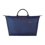 LONGCHAMP COLLECTION系列刺繡LOGO尼龍摺疊款短把手提包(大/深藍X紅)