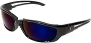 [EDGE] Eyewear SK-XL118 Kazbek XL Wrap-Around Safety Glasses, Anti-Scratch, Non-Slip, UV 400, Military Grade, ANSI/ISEA & MCEPS Compliant, XL Wide Fit, Black Frame/Blue Mirror Lens