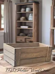 Rustic Wooden DVD Storage Crate – Handmade Medium Brown Stained Organizer