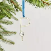 Letter P Bauble Monogram Holiday Ornament Initial Gold Metal Xmas Tree West Elm