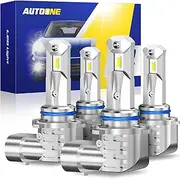 AUTOONE Upgraded 9005 9006 LED Bulbs Combo, 6X Brighter HB3 HB4 High Low Beam Than Halogen Bulb, 6000K Cool White, 1:1 Mini Size Fog Lights, Pack of 4