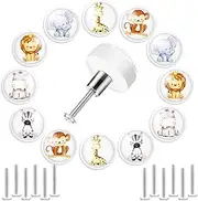 12 Set Safari Jungle Animal Drawer Knob Pulls Round Soft Rubber Silicone Cabinet Drawer Knobs for Boys Girls Kids Dresser Nursery Closet Kitchen Cabinet