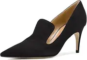 [YDN] Women's Mid Heels Slip on Loafer Stilettos Pumps Pointy Toe Slide Suede Prom Shoes