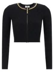 [Elisabetta Franchi] Elisabetta Franchi-Jewel Zip Puller Cardigan Maglioni Nero-Donna 40IT