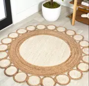 Rug Round Natural Jute Braided Handmade Circle Rug Farmhouse Jute Rug Boho Rug