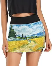 [RPLIFE] Wheat Field Blue Swirling Sky Sport Skort, Ladies Skirt Shorts, Quick Dry Skort