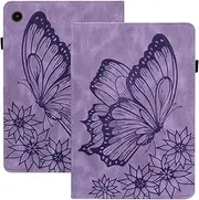 [YJZSKRXFAK] Butterfly Pattern Business Casual Leather Cover with 4 Credit Card Holders, Elastic Band and Pencil Holder Case for Samsung Galaxy Tab S9 X710/X716B-Purple