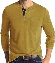 [FDKLOOK] Henley Men's Long-Sleeved Shirt with One Pocket on The Front Plain Shirt Summer Spring Casual Tops