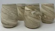 Vintage Studio Pottery Wine Glasses Beige Cream Tan Artist Signed Mary Set 4