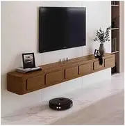 Floating TV Unit Floating Wall Mounted TV Cabinet, Vintage Wood Floating TV Console with Flip-Down-Door and Storage Drawers, Space Saving Narrow Wall Mounted TV Stand Floating TV Cabinet(Brown,158x24x