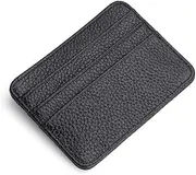 [Generic] Genuine Leather RFID Blocking Credit Card Holder,Slim Minimalist Pocket Wallet with ID Window for Women Men (Black, One size)