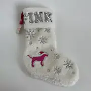 Victoria's Secret PINK Dottie Clause Faux Fur Christmas stocking White NWT