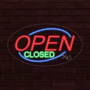 NEW "OPEN & CLOSED" OVAL w/BORDER 28x16x1 INCH LED FLEX WINDOW INDOOR SIGN 34059