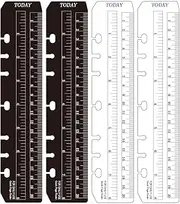 JKJF 4 Pcs Plastic Page Marker Snap-in Bookmark Ruler Binder Ruler for A5 Size 6-Hole Notebook Filler - Clear and Black