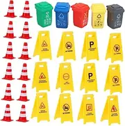 ifundom 37Pcs Educational Traffic Sign for Includes Traffic Cones Road Signs Trash Cans Fences Enhance Traffic Knowledge Imagination Skills
