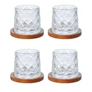 2x 2pc Davis & Waddell Fine Foods Etched 290ml Whisky Glasses w/ Coaster Set CLR