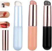 Silicone Lip and Concealer Makeup Brush Set - 3Pcs Round Head Applicators With Dust Cap