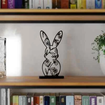 Floral Easter Bunny Table Sculpture – Elegant Springtime Décor with Stand