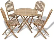 vidaXL 5-Piece Foldable Outdoor Dining Set - Rustic Charm Bamboo Table and Chairs - Weather-Resistant and Waterproof - Brown