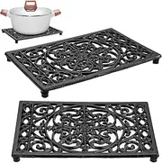 Sumnacon 1Pcs Rectangle Cast Iron Trivet - Heat Resistant Iron Trivet for Hot Dish Pot Pan Plate Teapot, Rustic Cast Iron Hot Dish Plate Holder for Kitchen Dining Table Countertop Cooktop