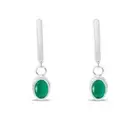 14K White Gold Oval Emerald Dangle Birthstone Huggie Earrings