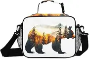 Bear Tree Silhouette Insulated Lunch Box for Women Men - Ideal for Work, Picnics - Includes Adjustable Shoulder Strap