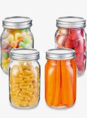 Mason Jars 32oz with Lids, Labels, and Pen 4 Pack 6.5”(H) x3.07”(W)