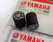 2 x Yamaha Tyre Wheel Dust Valve Caps Tuning Fork BLACK ** GENUINE & UK STOCK **