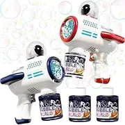 OundarM 2 Pack 10 Holes Space Automatic Bubble Gun Maker Blower Machine with Bubble Solution and LED Lights for Kids Party Favors Summer Toy Outdoor Indoor Color Blue ＆ Red