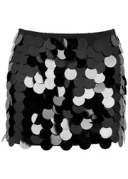 16 Arlington Haile Paillette-embellished Satin Mini Skirt - Black - 12 (UK12 / M) 12 (UK12 / M)