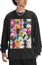 [GaxfjRu] Men's Round Neck Poodle Print Loose Fit Lightweight Soft Basic Sweater