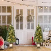 Costway125CM Christmas Entrance Tree with Pine Needles &amp; Cement-Filled Base-2 pieces