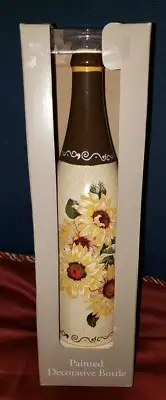 HOME TRENDS Decorative Hand Painted Wine Bottle Collectible Decor SUNFLOWERS