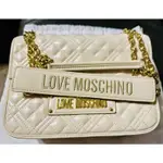 現貨 私訊優惠 LOVE MOSCHINO 菱格紋皮多用肩背包/斜背包 /郵差包/翻蓋包 可放長夾 全新米白色 附防塵袋