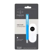 Parker Vector Standard Fountain Pen Chrome Trim ,Blue With 3 ink Cartridge Gift