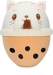 AIXINI 10 inch Cute Cat Boba Plush Stuffed Squishy Animal Bubble Tea Pillow,Super Soft Cartoon Hugging Toy Gifts for Bedding, Kids Sleeping Kawaii Pillow