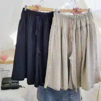 在飛比找momo購物網優惠-【BBHONEY】棉麻寬鬆褲裙 格子褲(網美必備款)