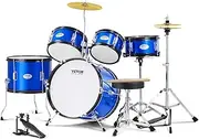 VEVOR Kids Drum Set, 5-Piece, 406.4 mm Beginner Full Drum Set with Bass Toms Snare Floor Drum Adjustable Throne Cymbal Hi-Hat Pedal and Two Pairs of Drumsticks, Starter Drum Kit for Child Kids, Blue